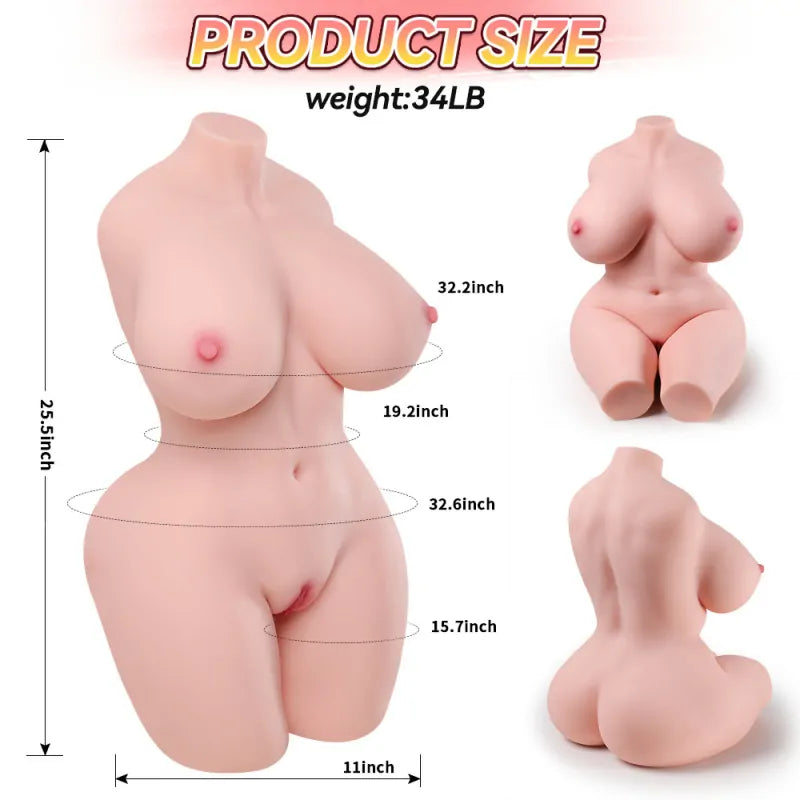 34LB 3-in-1 Realistic Torso Doll with Soft Breasts and Curved Hips