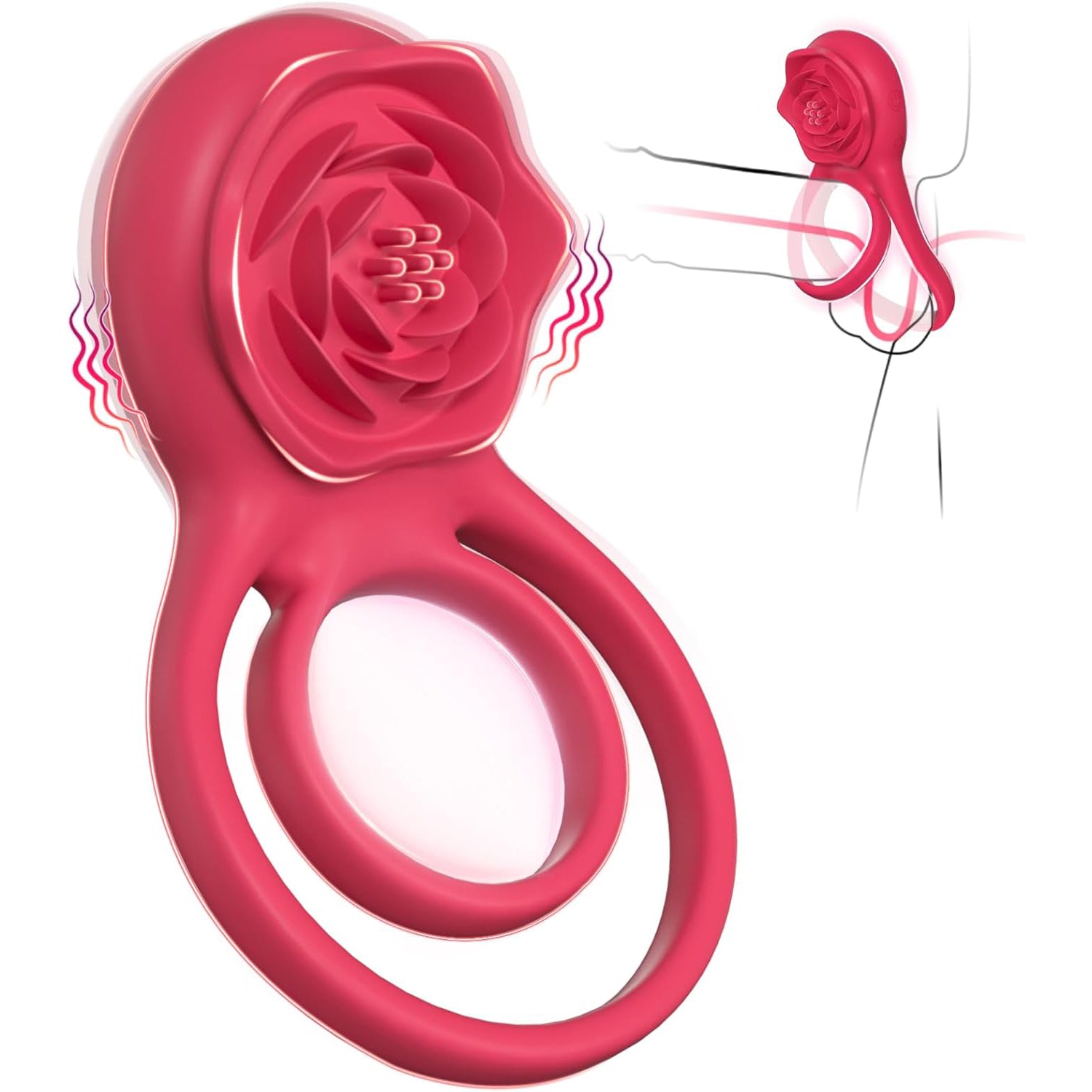 PR13: Vibrating Penis Ring with Rose-Shaped Clitoral Stimulator — 7 Vibration Modes