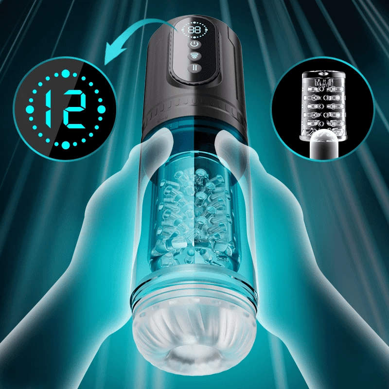XR19 Automatic Sucking Masturbator with 9 Thrusting LCD Display and Soft TPE Sleeve