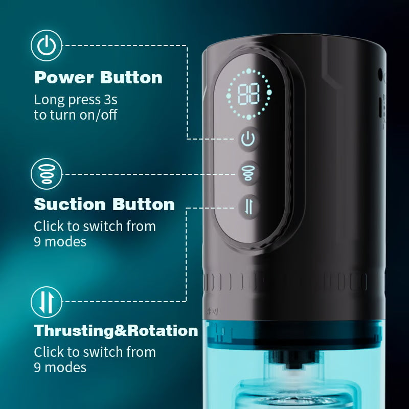 XR19 Automatic Sucking Masturbator with 9 Thrusting LCD Display and Soft TPE Sleeve