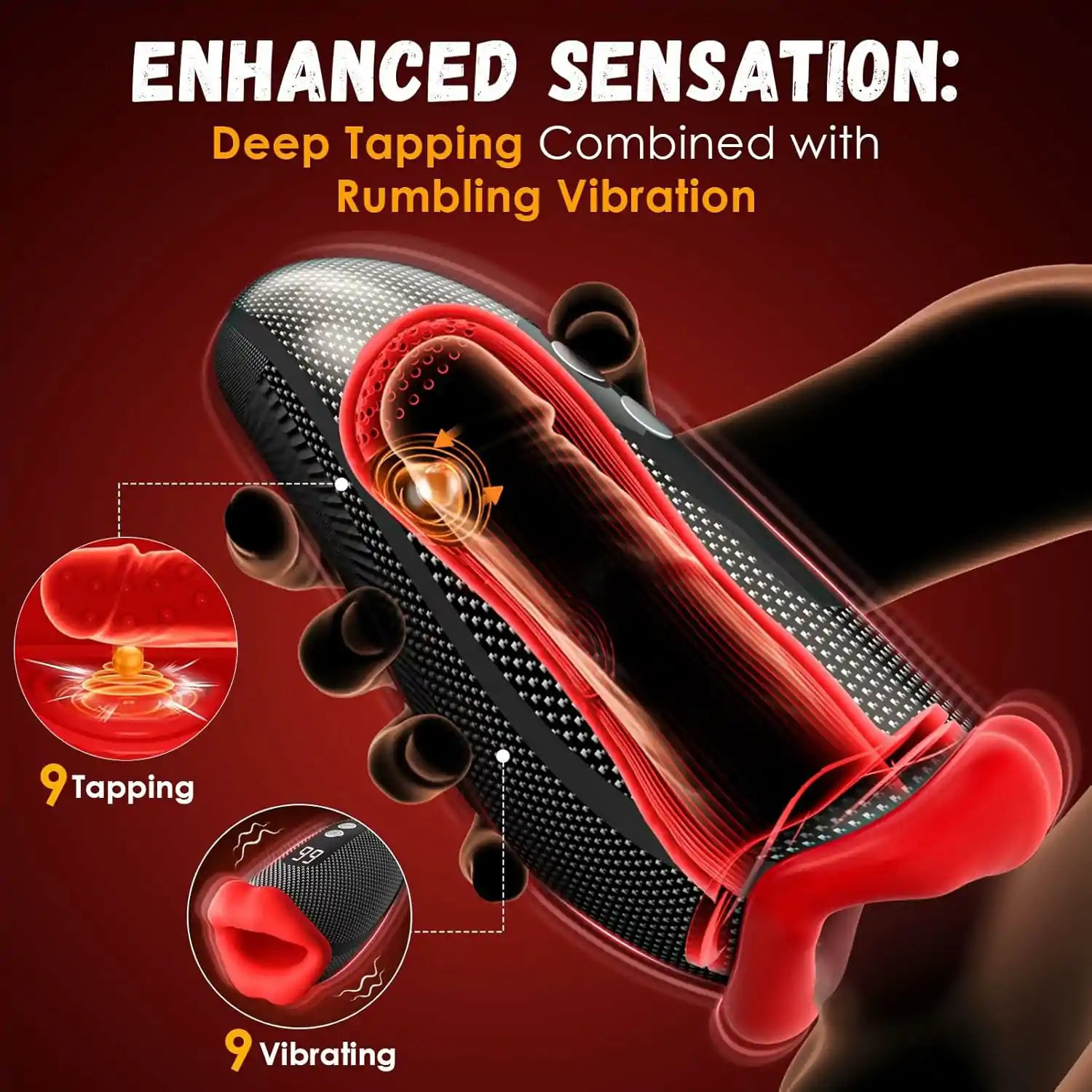 Deep Throat Male Masturbator with 360° Wrap Tapping Vibration and LCD APP Control MT-XV5