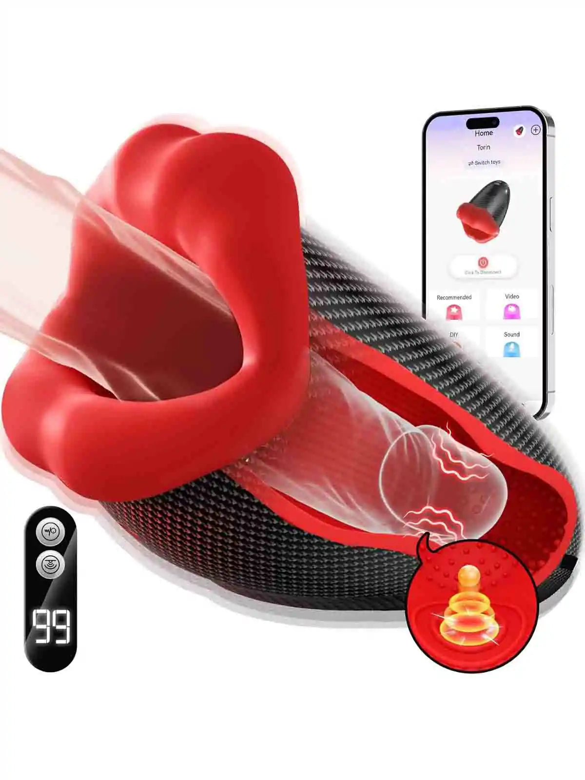 Deep Throat Male Masturbator with 360° Wrap Tapping Vibration and LCD APP Control MT-XV5