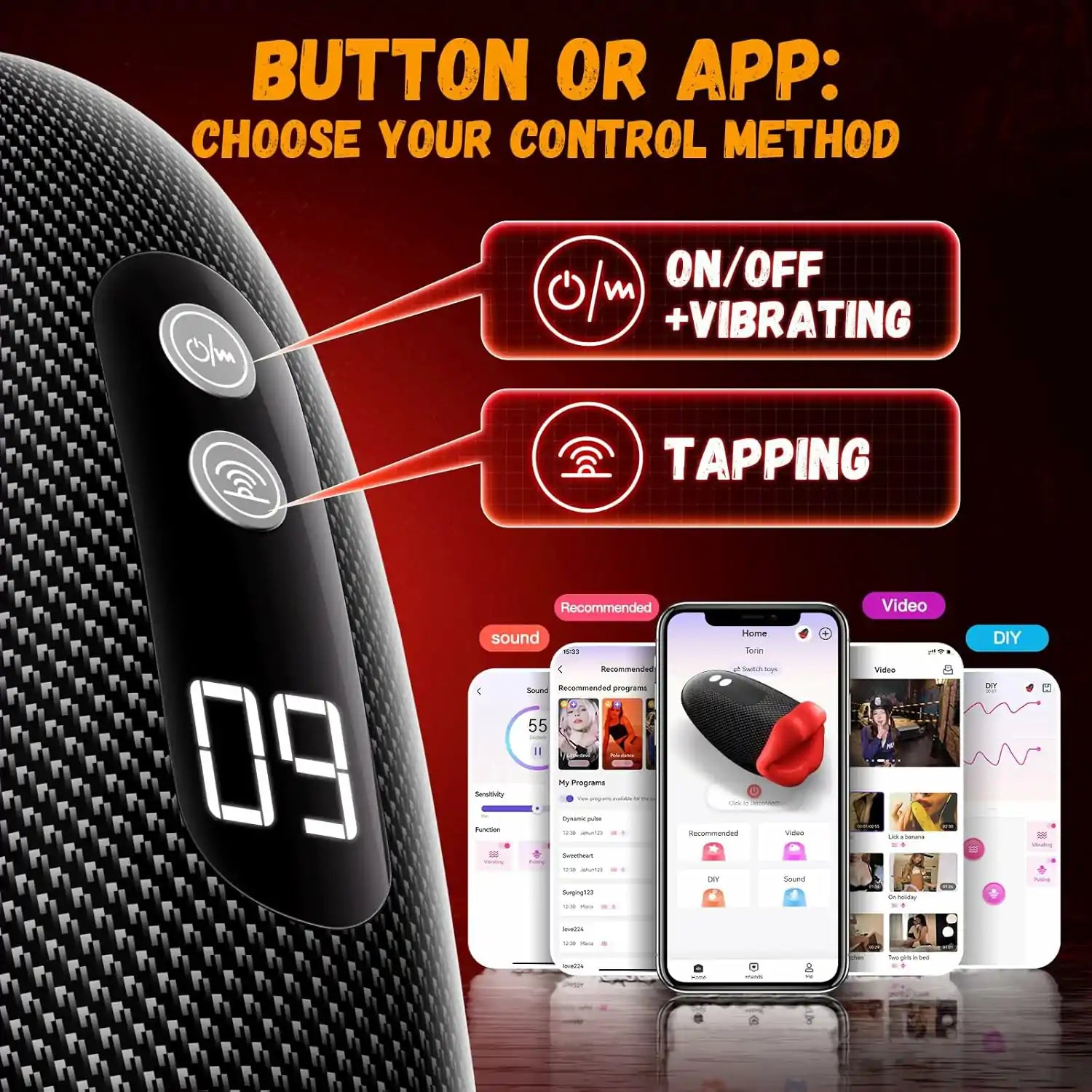 Deep Throat Male Masturbator with 360° Wrap Tapping Vibration and LCD APP Control MT-XV5
