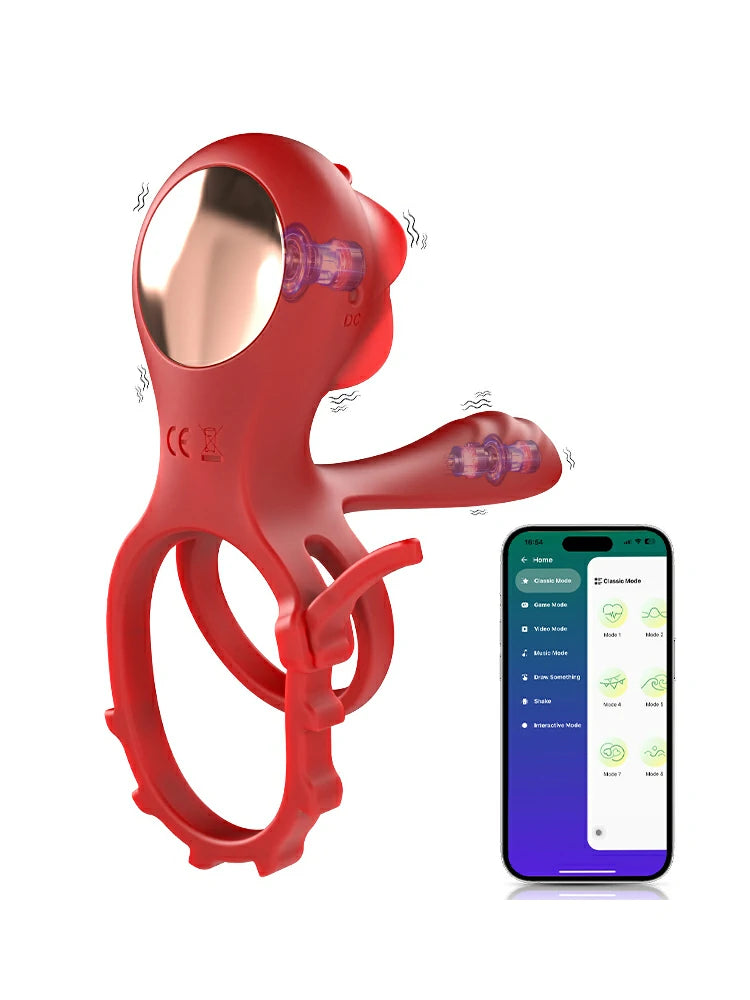 Dual Motor Dick Ring Slim Fit Gentle Clitoral Contact Adjustable Waterproof App Controlled MT-PR8
