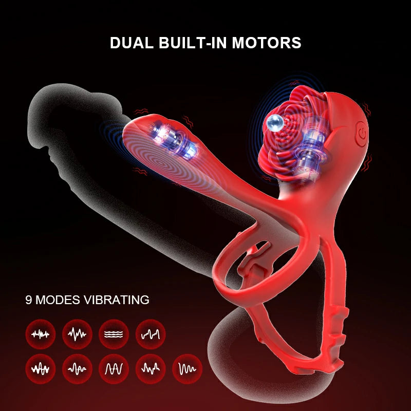Dual Motor Dick Ring Slim Fit Gentle Clitoral Contact Adjustable Waterproof App Controlled MT-PR8