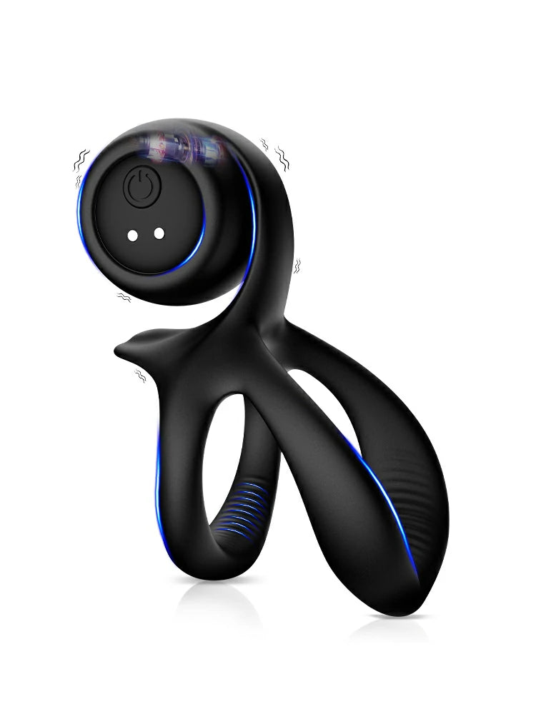 Dual Ring Stretchy Silicone Penis Ring with Smart Vibration Waterproof Rechargeable for Intense Pleasure MT-PR12