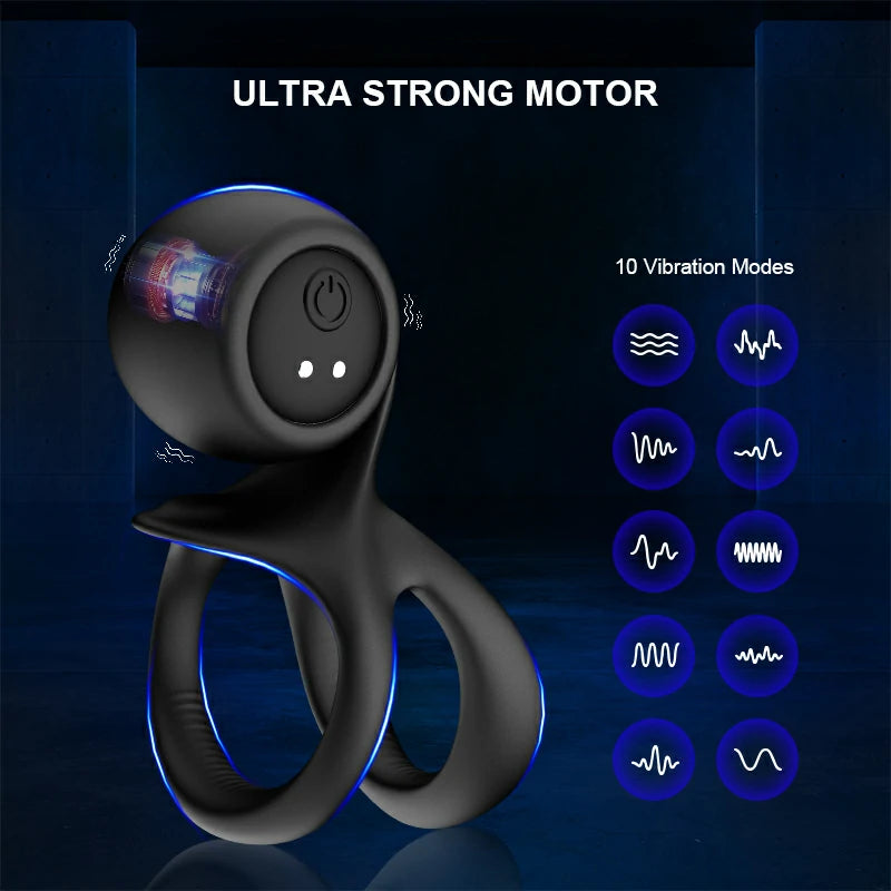 Dual Ring Stretchy Silicone Penis Ring with Smart Vibration Waterproof Rechargeable for Intense Pleasure MT-PR12