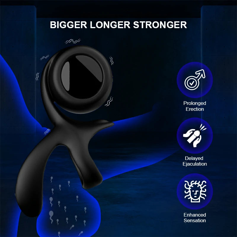 Dual Ring Stretchy Silicone Penis Ring with Smart Vibration Waterproof Rechargeable for Intense Pleasure MT-PR12
