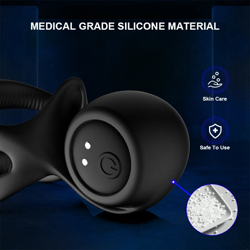 Dual Ring Stretchy Silicone Penis Ring with Smart Vibration Waterproof Rechargeable for Intense Pleasure MT-PR12