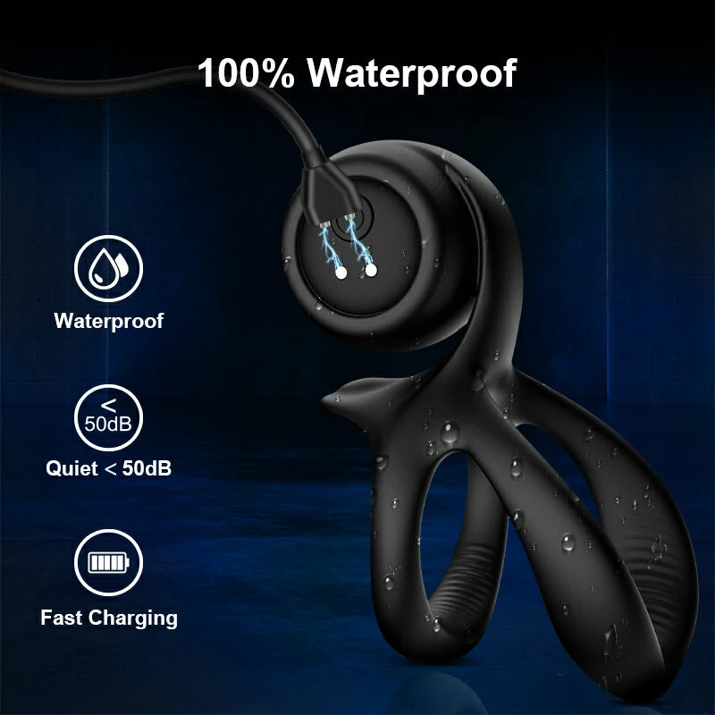 Dual Ring Stretchy Silicone Penis Ring with Smart Vibration Waterproof Rechargeable for Intense Pleasure MT-PR12