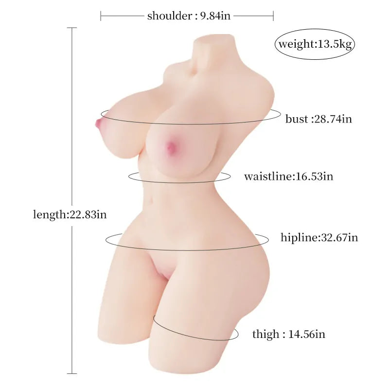 Zenobia 29.76LB Half Body Female Sex Doll Torso Tight Dual Entries