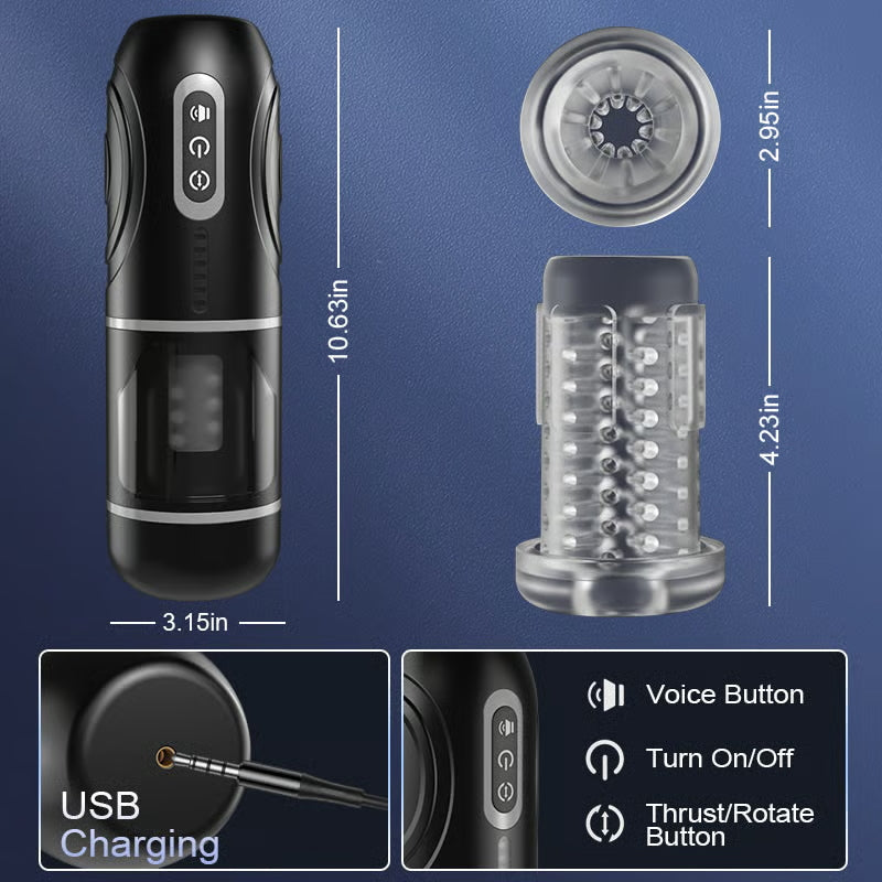 XR12 Thrusting Masturbator with Locking Suction Base for Hands-Free Rotation and Stimulation