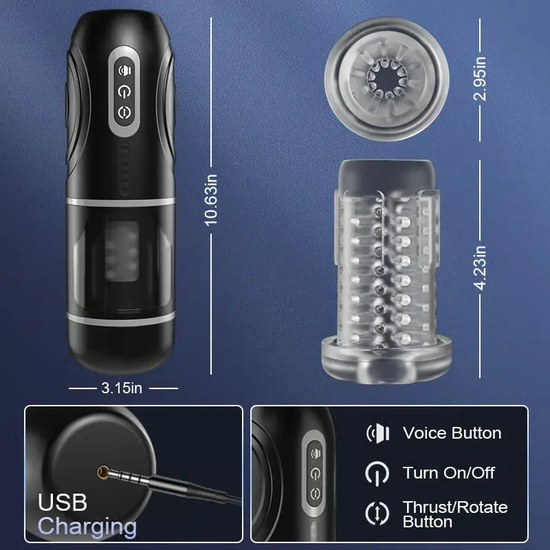 XR12: Thrusting Masturbator with Locking Suction Base for Hands-Free Rotation and Stimulation Masturbatorhub