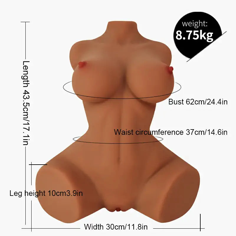 Mia 19.3LB Brown Female Sex Doll Torso with Big Butt and Dual Entry Design