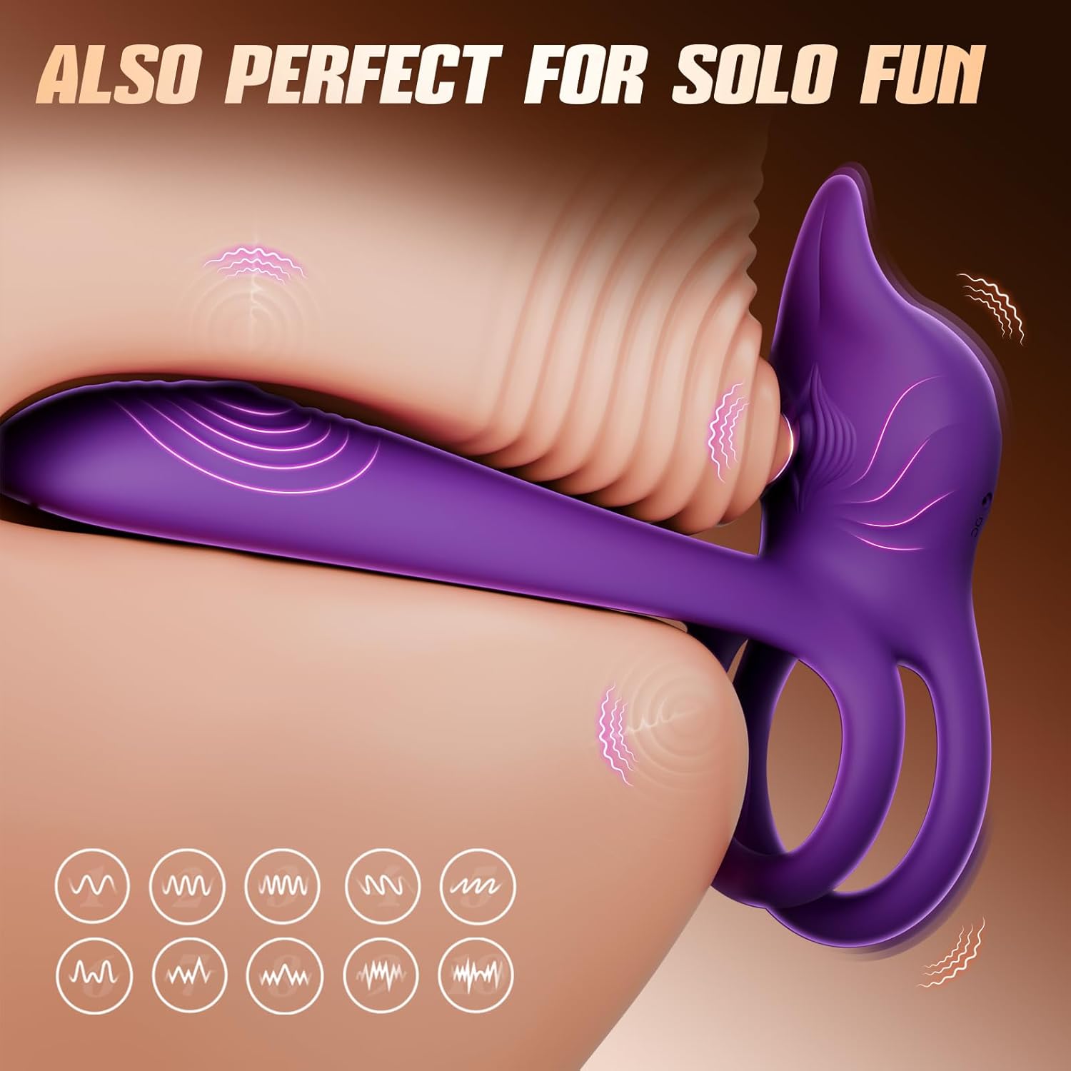 PR14: Couples' Vibrating Penis Ring Sex Toy with Curved Clitoral Stimulator Head & G-Spot Vibrator — 10 Vibration Modes