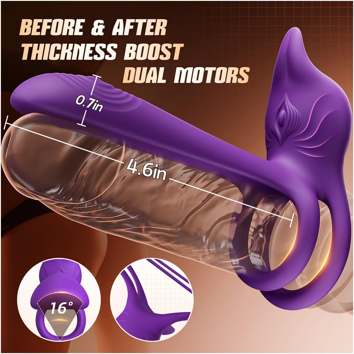 PR14: Couples' Vibrating Penis Ring Sex Toy with Curved Clitoral Stimulator Head & G-Spot Vibrator — 10 Vibration Modes