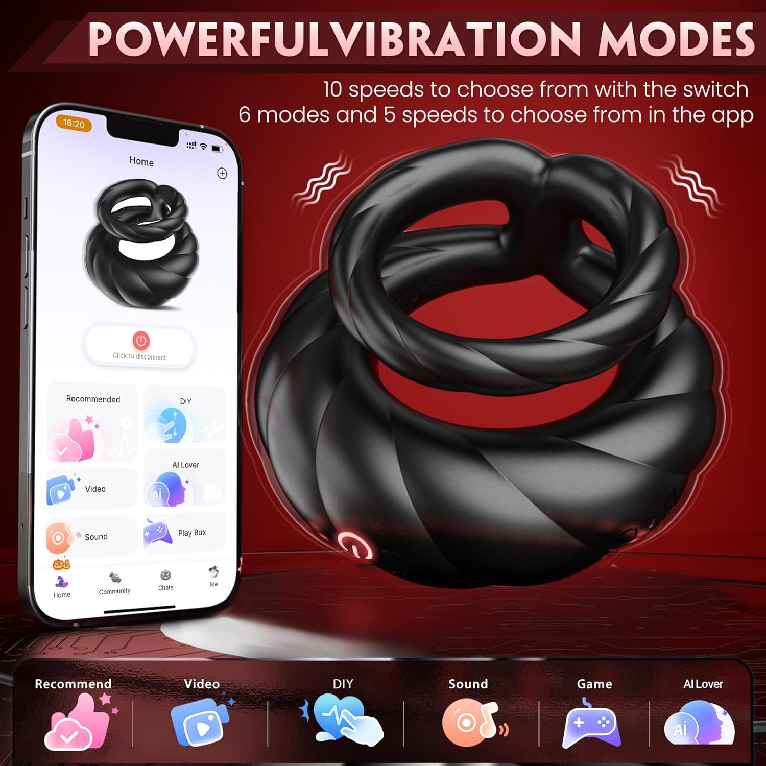PR17: Vibrating Penis Ring Sex Toy for Men — 10 Vibration Modes to Help You Last Longer