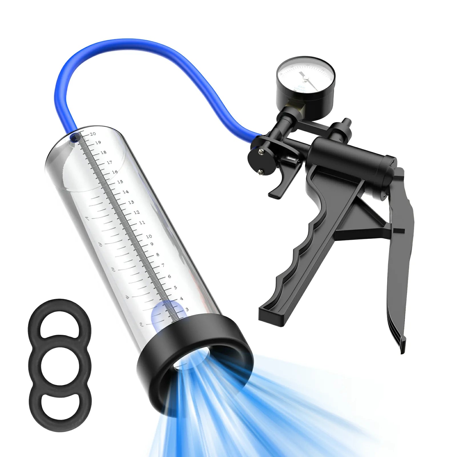 XP18 Manual Dick Pump with Air Gauge and Transparent Scale Cylinder for Safe Penis Training and Growth