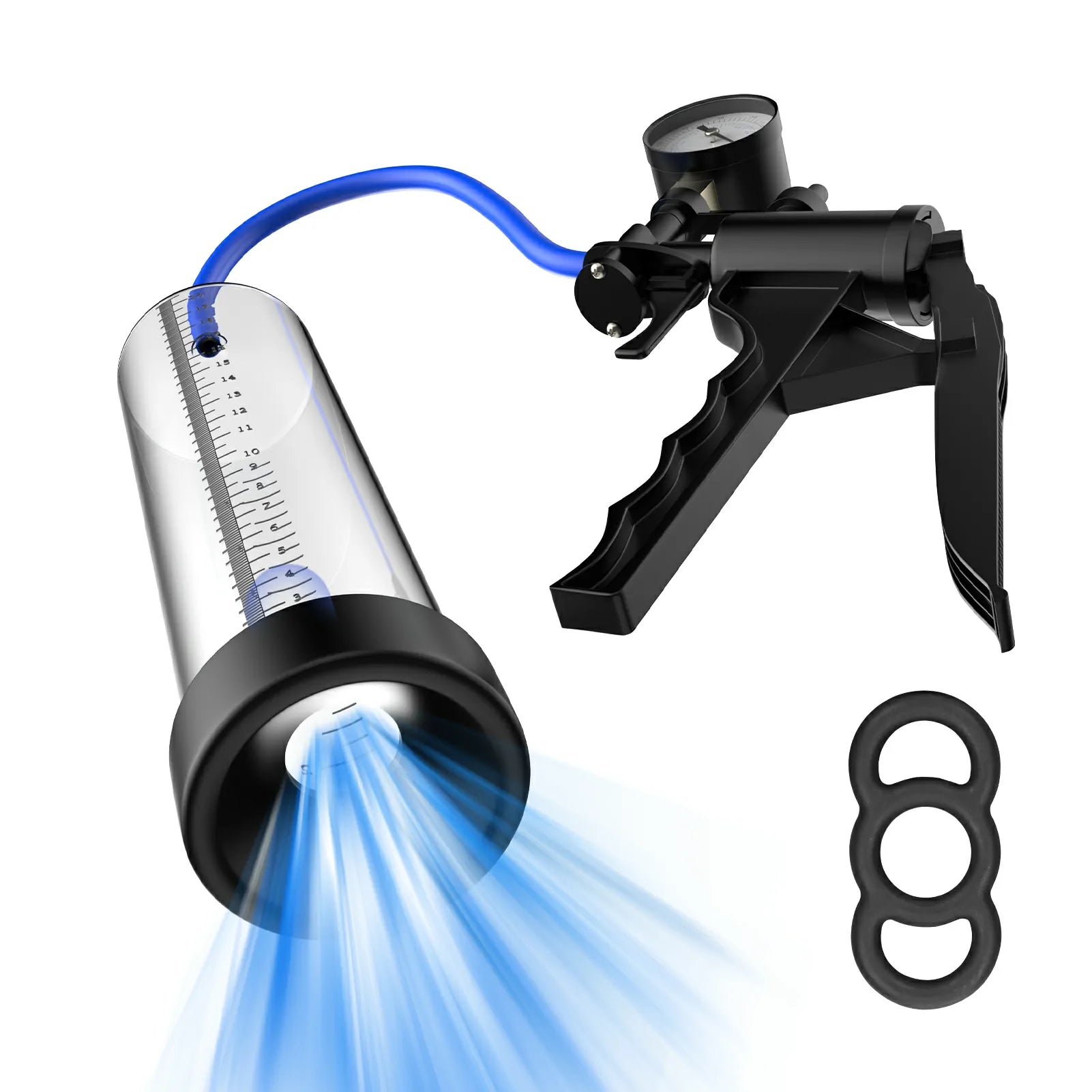 XP18 Manual Dick Pump with Air Gauge and Transparent Scale Cylinder for Safe Penis Training and Growth