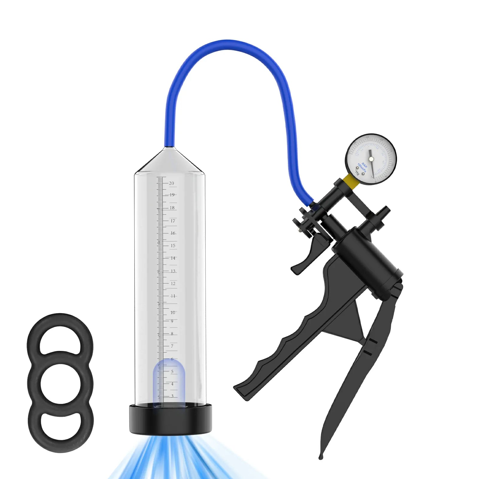 XP18 Manual Dick Pump with Air Gauge and Transparent Scale Cylinder for Safe Penis Training and Growth
