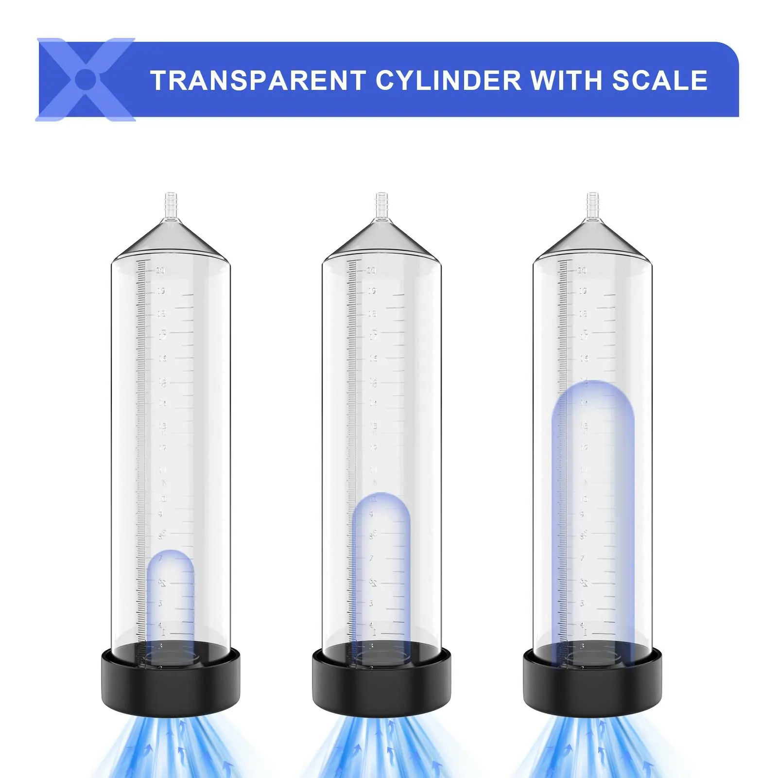 XP18 Manual Dick Pump with Air Gauge and Transparent Scale Cylinder for Safe Penis Training and Growth