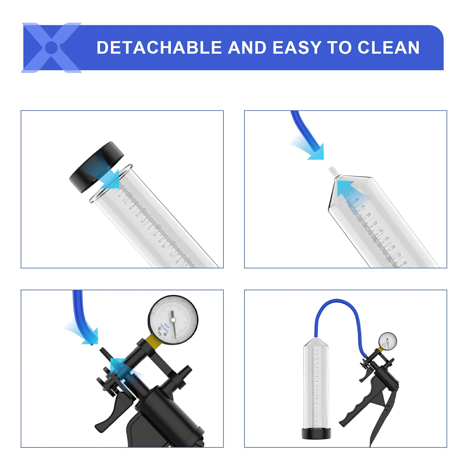 XP18 Manual Dick Pump with Air Gauge and Transparent Scale Cylinder for Safe Penis Training and Growth