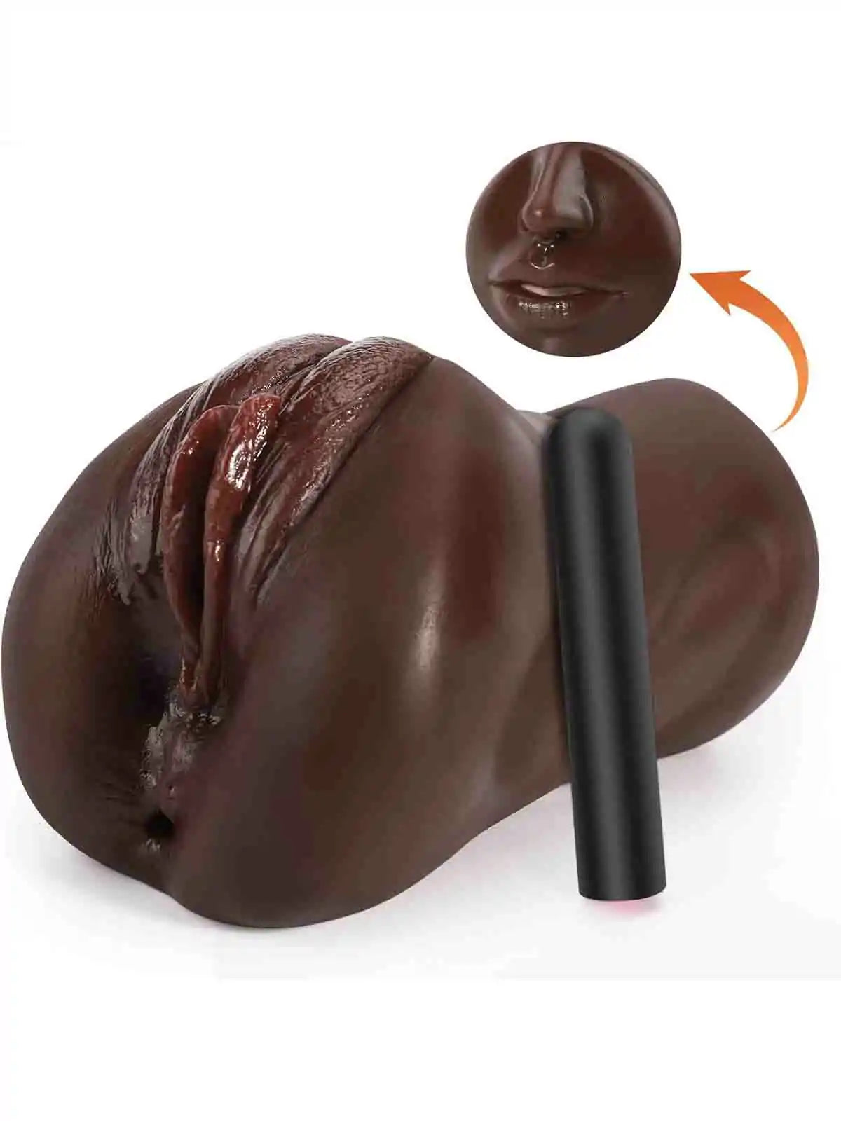 3 in 1 Realistic Black Pocket Pussy with Vibrator Textured Oral Vaginal Anal Channels MT-PU69