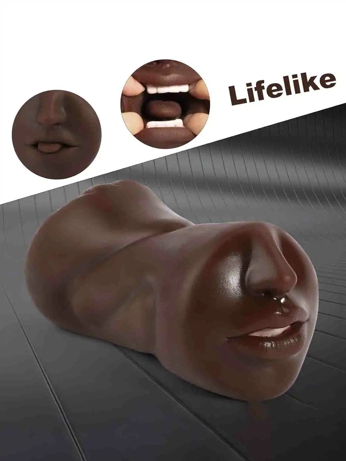 3 in 1 Realistic Black Pocket Pussy with Vibrator Textured Oral Vaginal Anal Channels MT-PU69