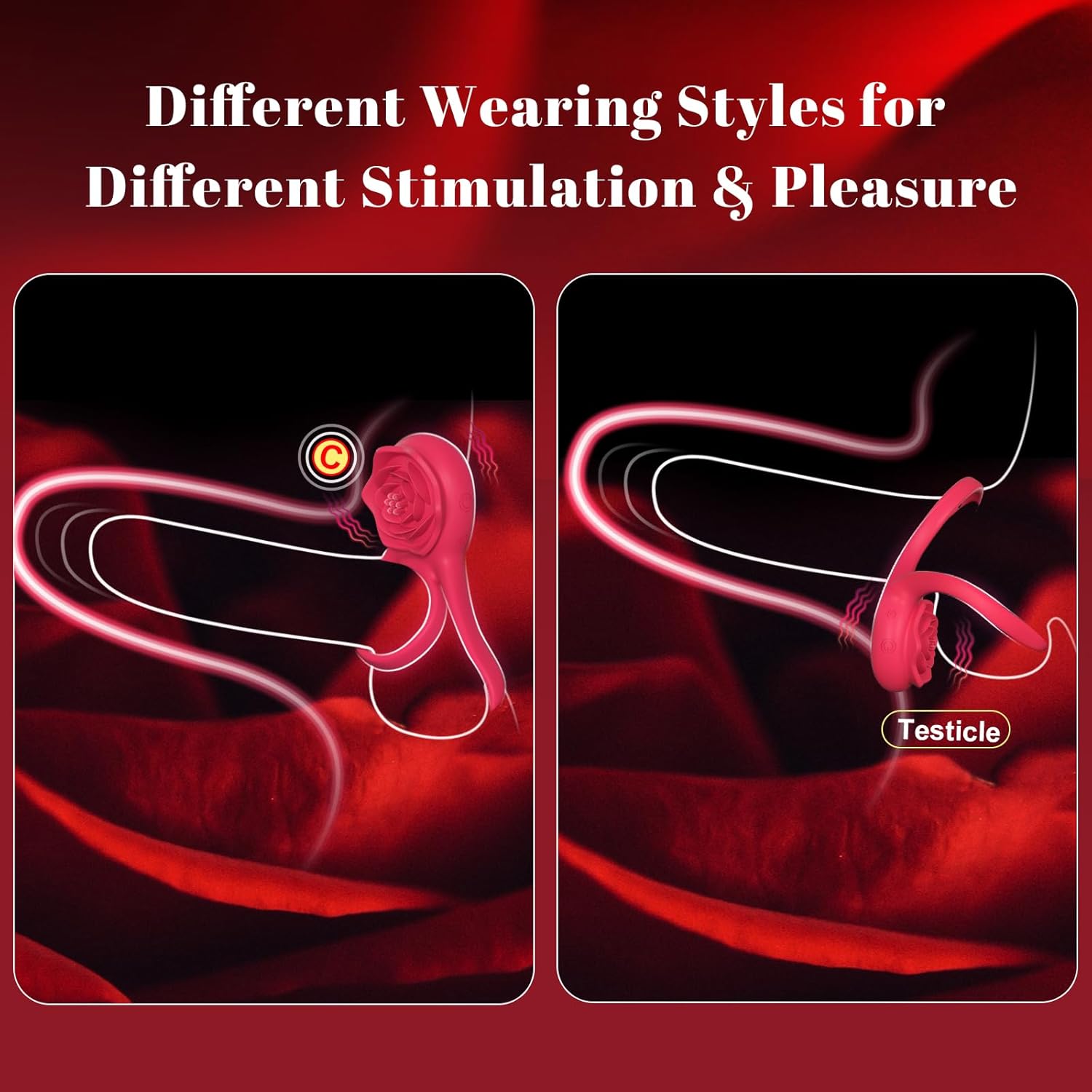 PR13: Vibrating Penis Ring with Rose-Shaped Clitoral Stimulator — 7 Vibration Modes