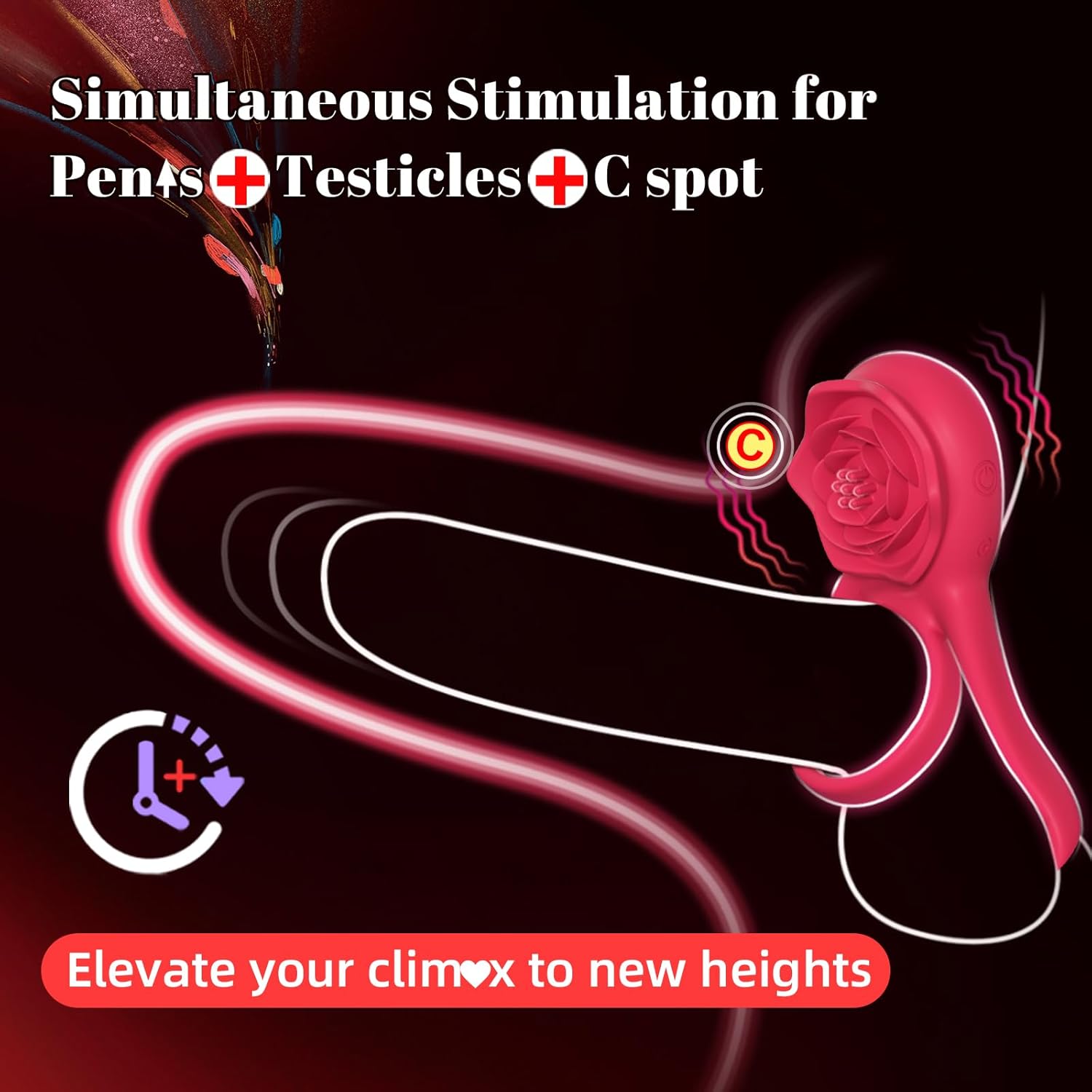 PR13: Vibrating Penis Ring with Rose-Shaped Clitoral Stimulator — 7 Vibration Modes