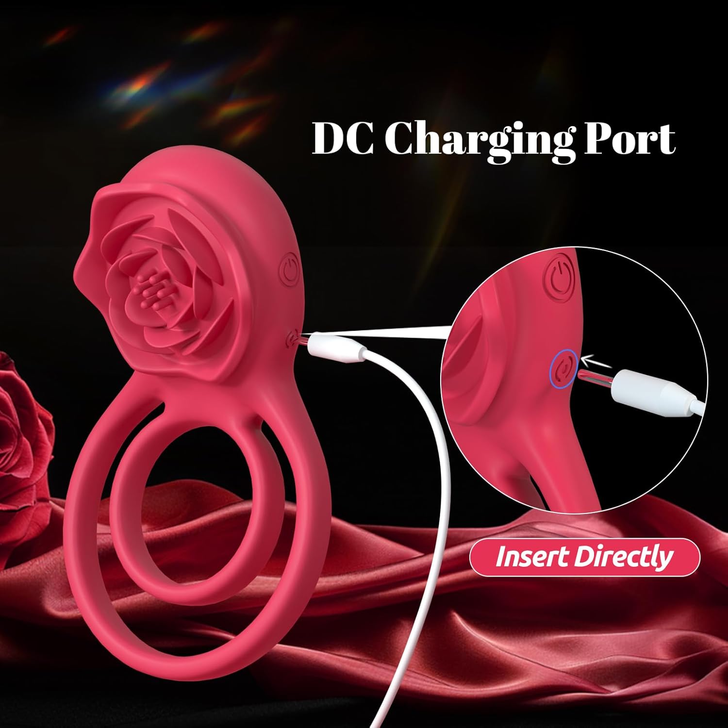 PR13: Vibrating Penis Ring with Rose-Shaped Clitoral Stimulator — 7 Vibration Modes