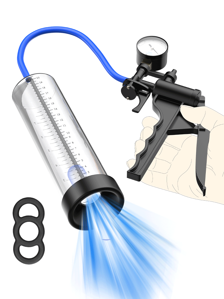 XP18 Manual Dick Pump with Air Gauge and Transparent Scale Cylinder for Safe Penis Training and Growth