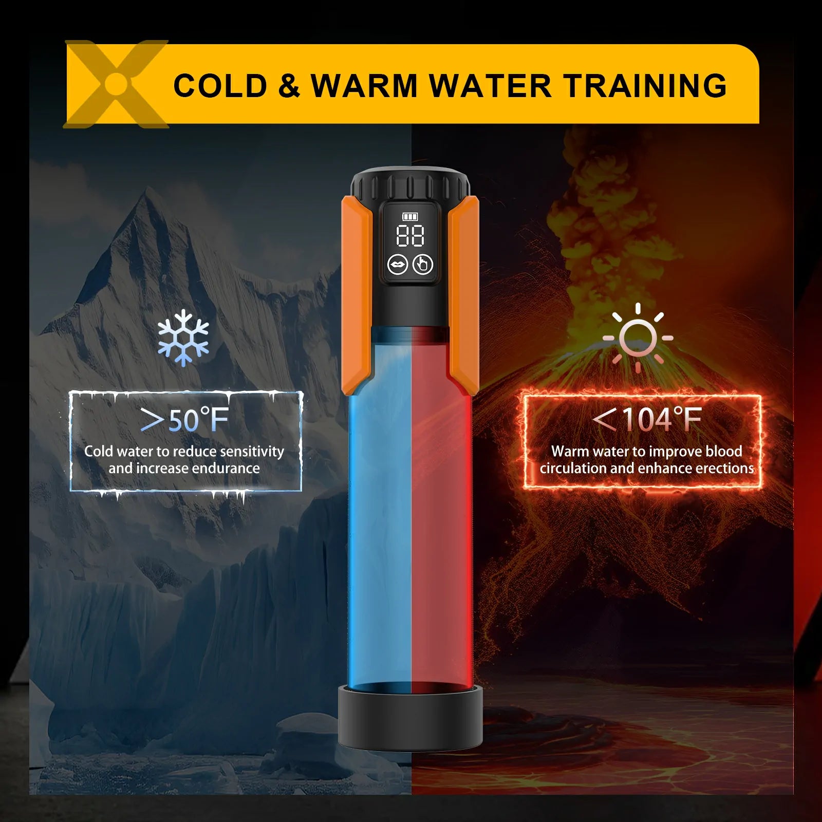 XP1 Electric Waterproof Penis Pump with 5 Suction Levels for Size Growth and Hot Cold Water Training