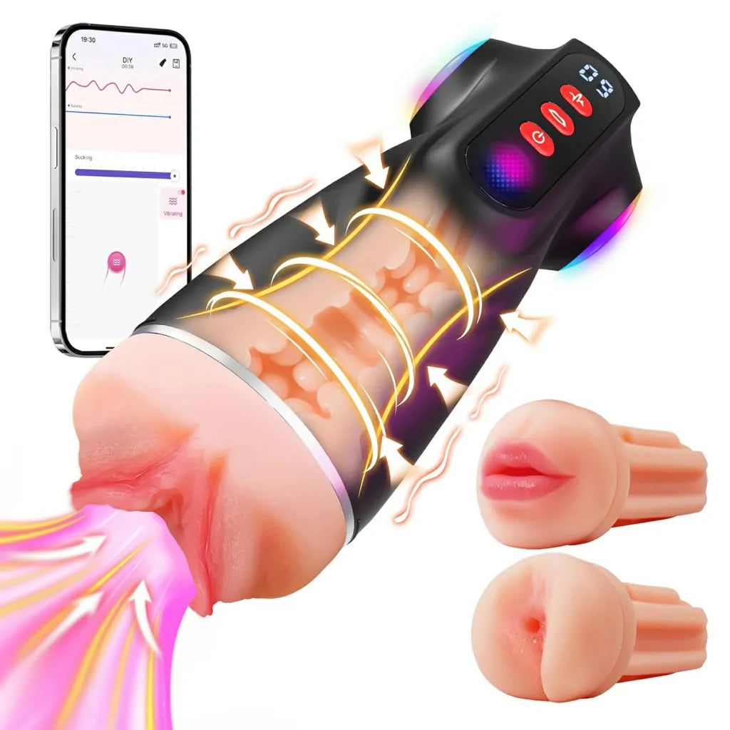 XS10 App Male Masturbator 9 Suction & Vibration 3 Sleeves Oral Sex Simulator
