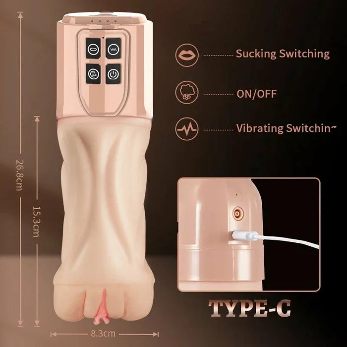 XV7: Case-Free Squeezable Pocket Pussy with 5 Suction & 10 Vibration Modes