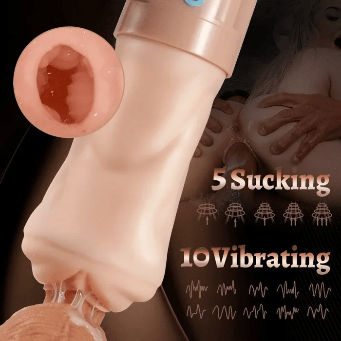 XV7: Case-Free Squeezable Pocket Pussy with 5 Suction & 10 Vibration Modes