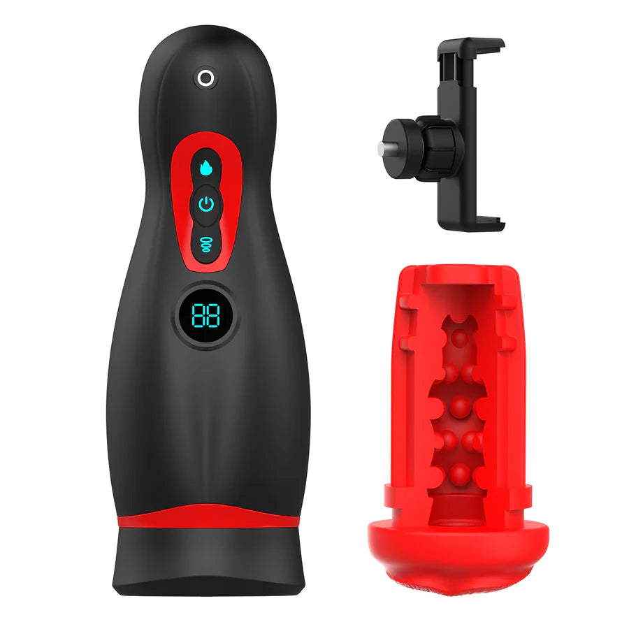 XS1 Sucking & Vibrating Masturbator with 3D Textured Mouth Channel with Heating Function