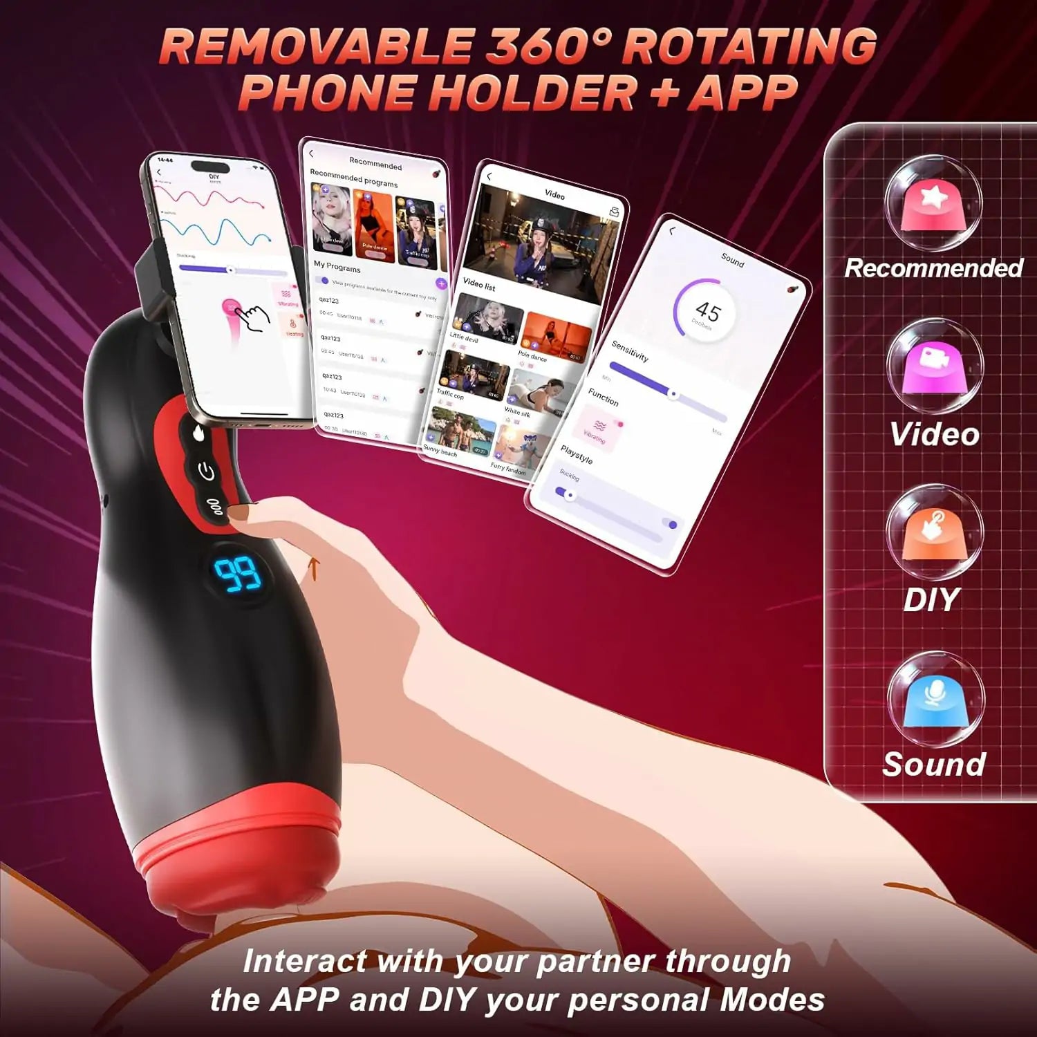 XS1 Sucking & Vibrating Masturbator with 3D Textured Mouth Channel with Heating Function