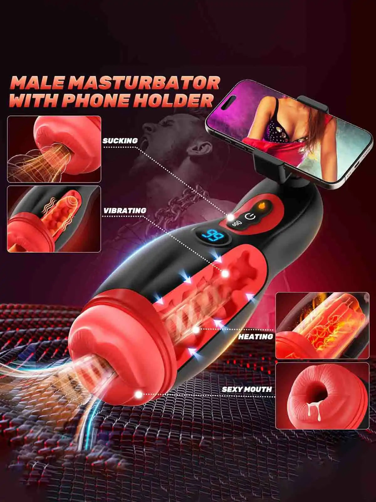 XS1 Sucking & Vibrating Masturbator with 3D Textured Mouth Channel with Heating Function