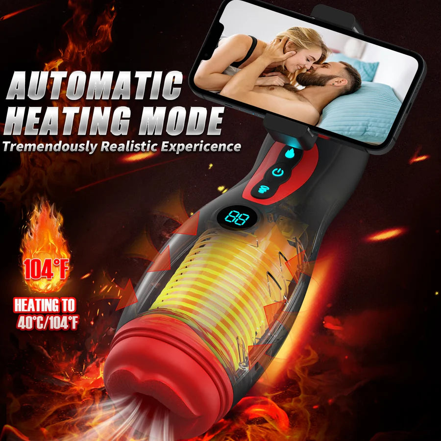XS1 Sucking & Vibrating Masturbator with 3D Textured Mouth Channel with Heating Function