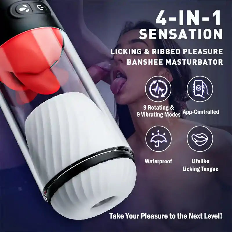 XR10 APP Controlled Shower Stroker With 9 Vibration And Tongue Licking Modes Waterproof