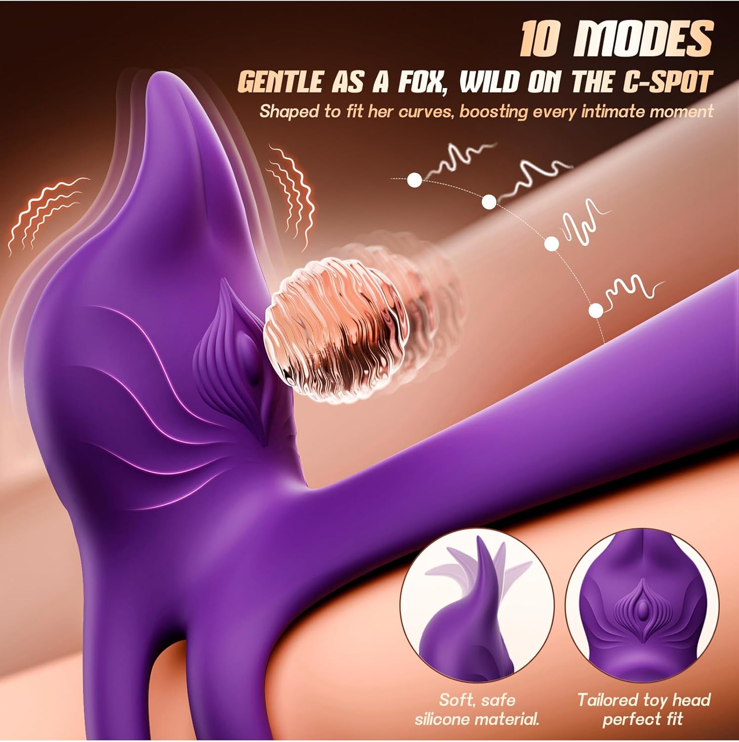 PR14: Couples' Vibrating Penis Ring Sex Toy with Curved Clitoral Stimulator Head & G-Spot Vibrator — 10 Vibration Modes
