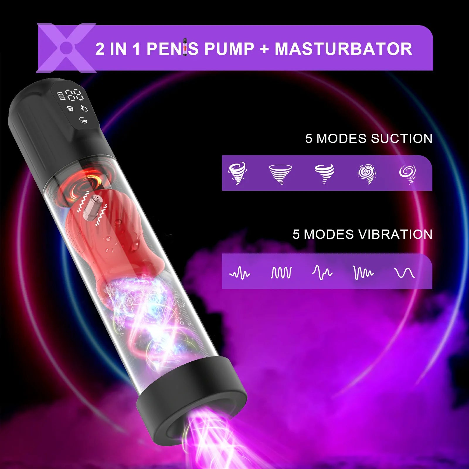 Multi-Frequency Vibration Electric Water Penis Pump With 2 Silicone Sleeves