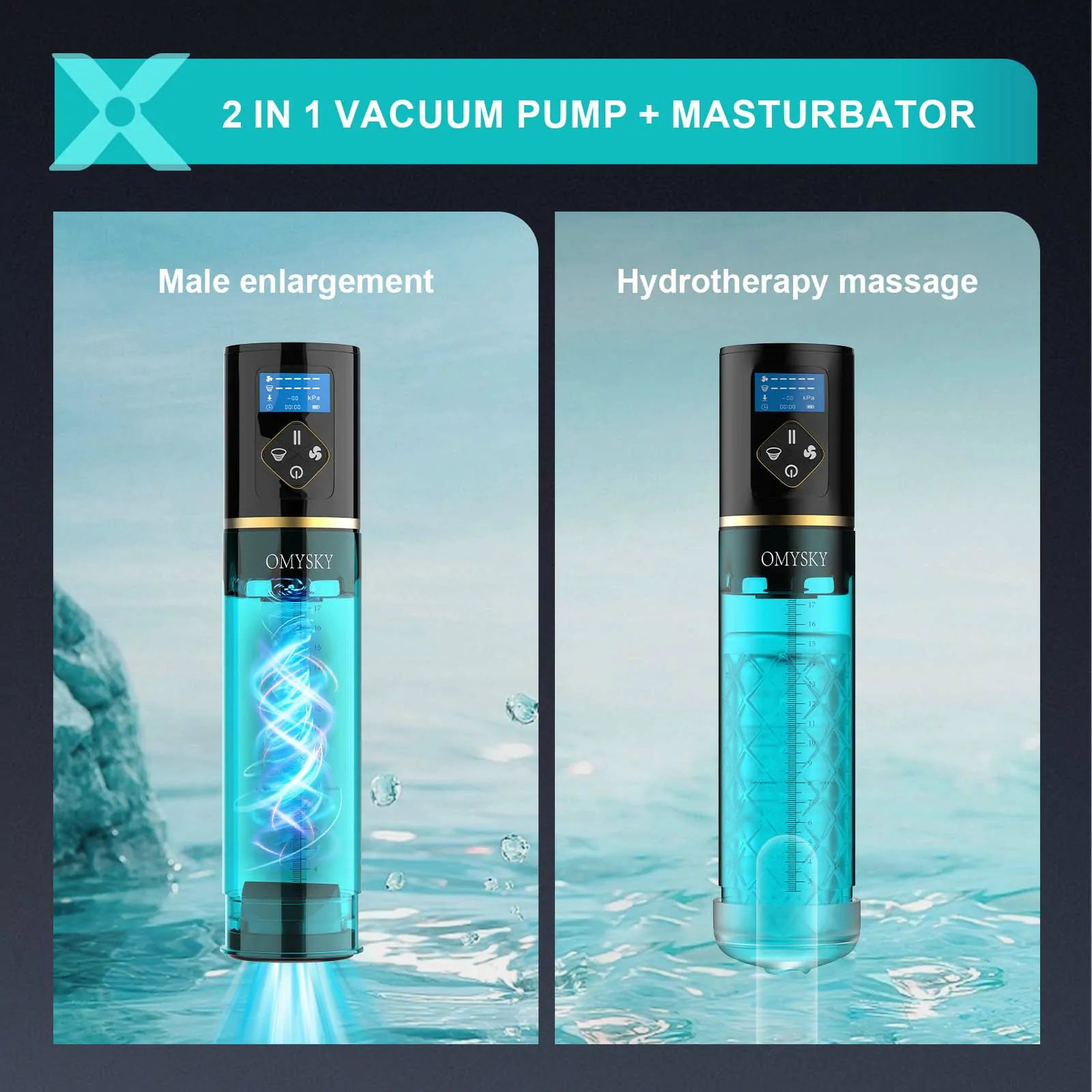 2 In 1 Water Penis Pump And Male Masturbator 6 Suction Power Led Display