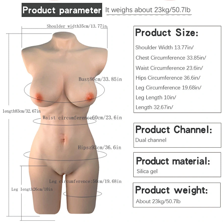 Blanche-50.7lb Full Silicone Sex Torso ,6.3” Vagina Depth 100% Waterproof