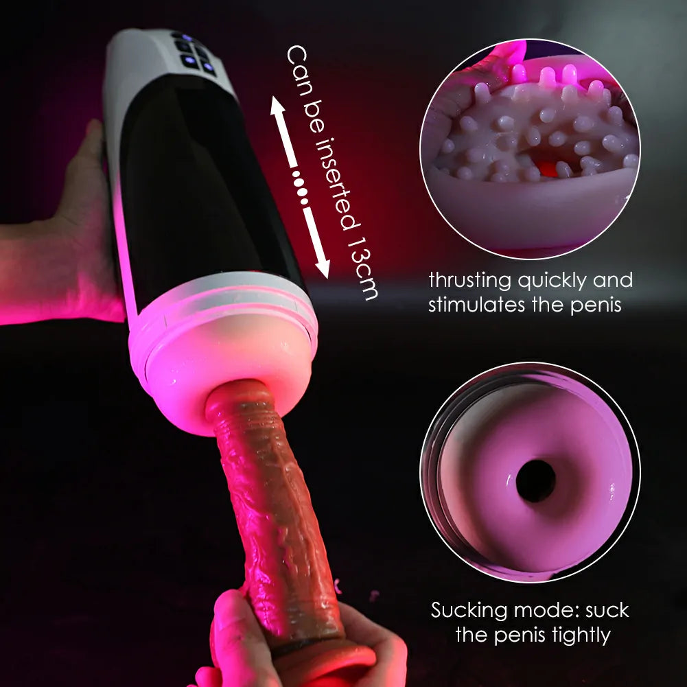 Large size 6-in-1 High-Suction Male Stroker with Warming Base & Adjustable Mount