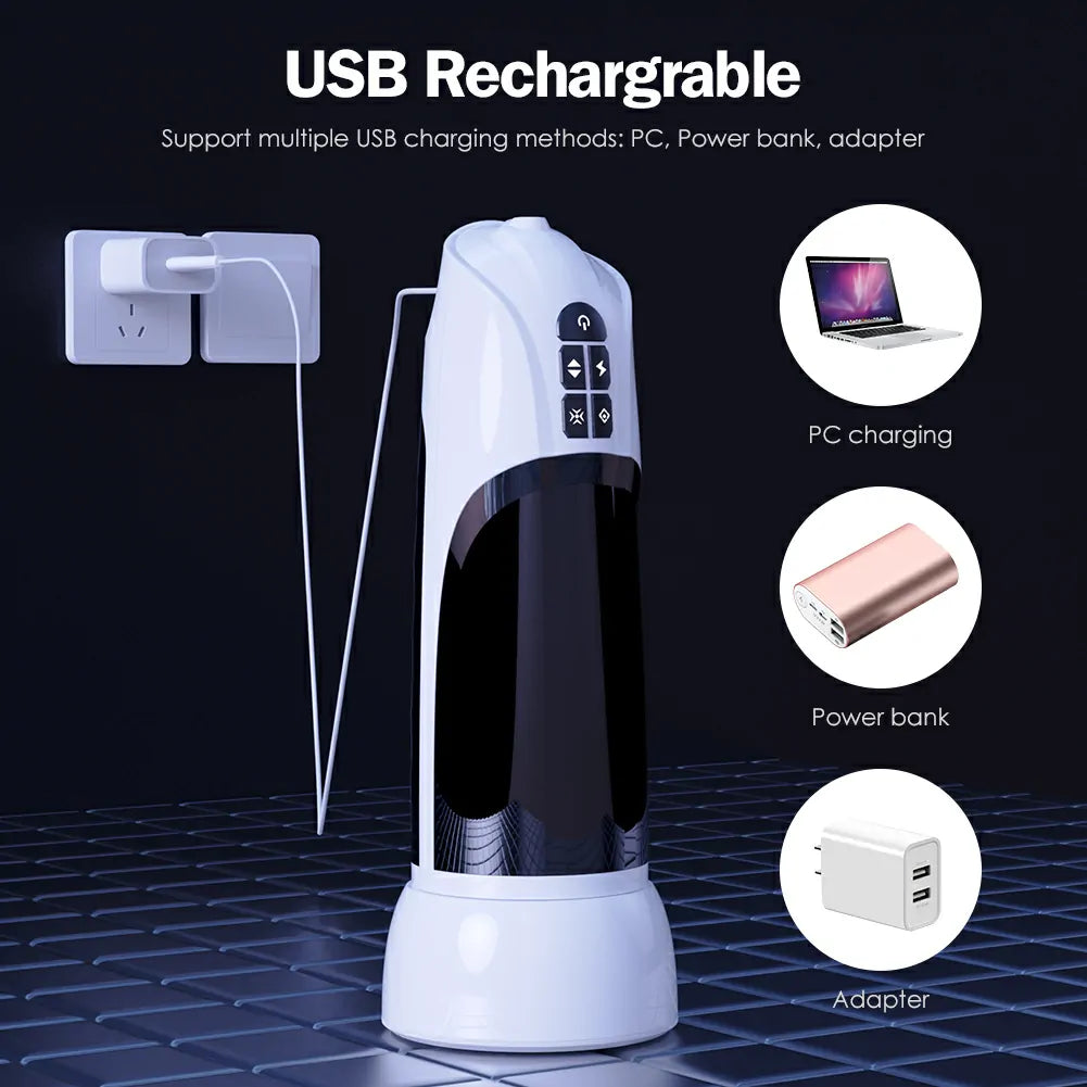 Large size 6-in-1 High-Suction Male Stroker with Warming Base & Adjustable Mount