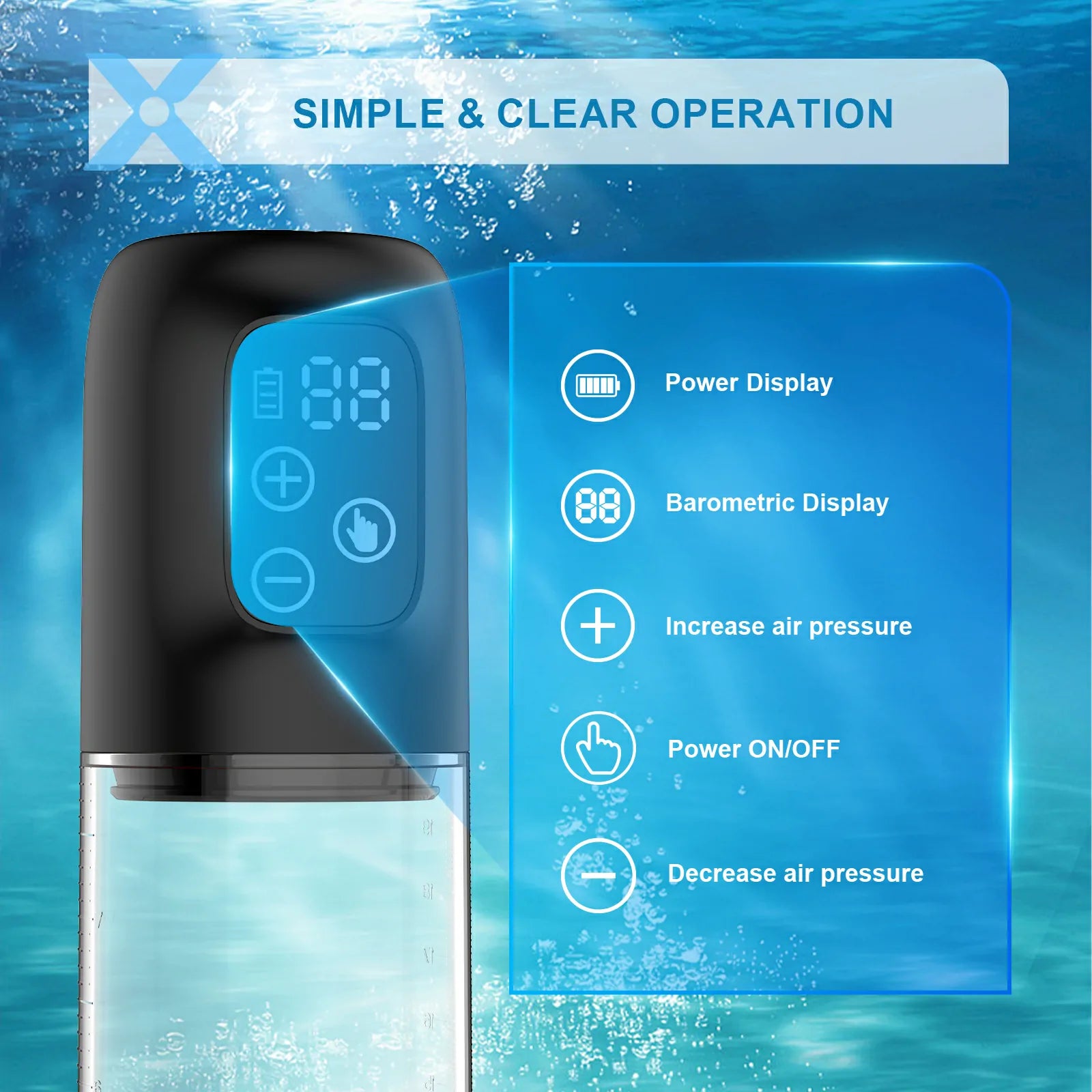 Electric Water Penis Pump Digital Display Easy Use & Clean