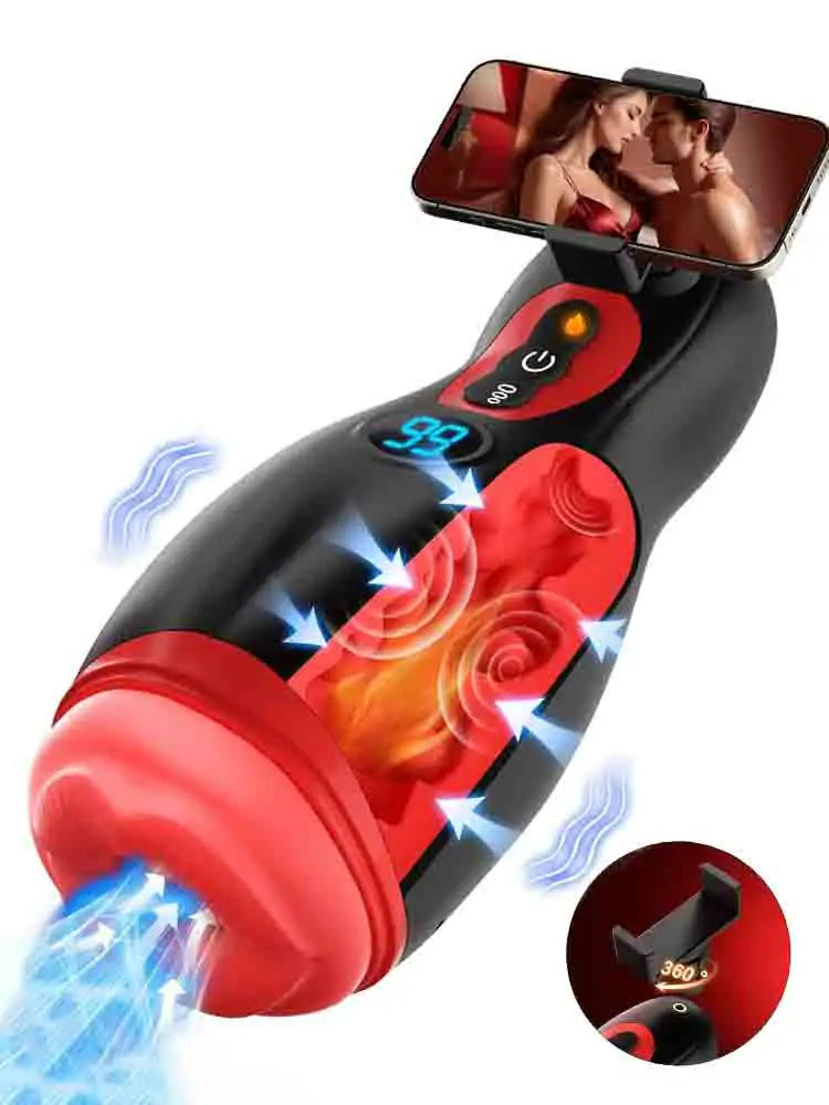 XS1 Sucking & Vibrating Masturbator with 3D Textured Mouth Channel with Heating Function