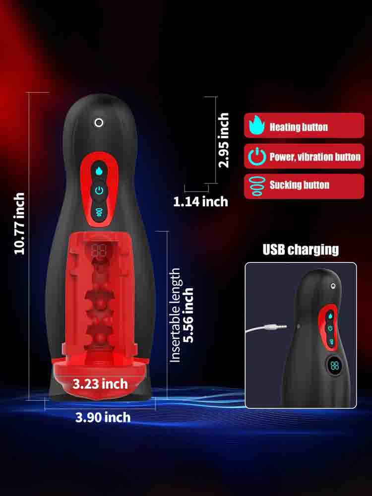 XS1 Sucking & Vibrating Masturbator with 3D Textured Mouth Channel with Heating Function